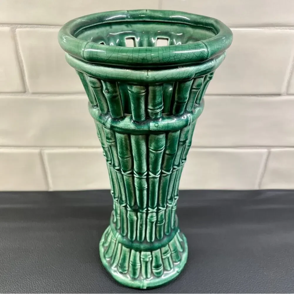 Ceramic Crackle Glaze Green Bamboo Majolica Vase